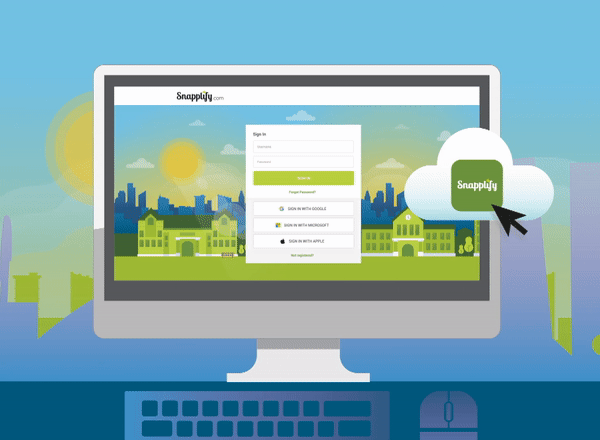 Animated GIF showing a cursor clicking a "Sign in with Snapplify" button
